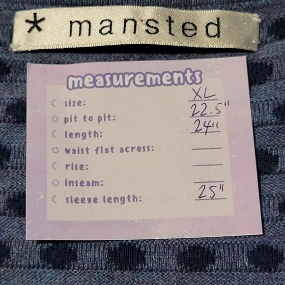 MANSTED Blue Cotton Cardigan Size XL Striped Dots Lagenlook Mixed Print Knit - Picture 2 of 7